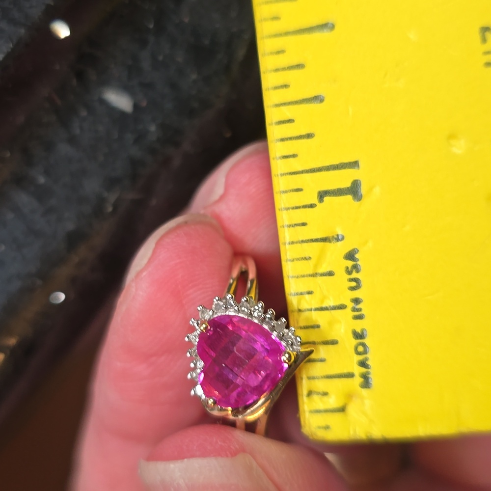 5X HOST PICK. Very Vtg. Pink Sapphire & Diamond Heart 10k Gold Ring Size 7 - Picture 3 of 5